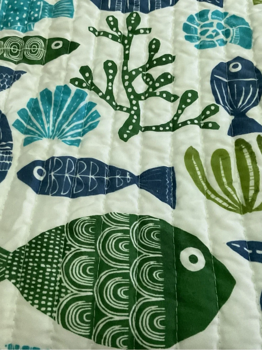 Coastal Fish Quilted Throw in Teal & Green Reversible King